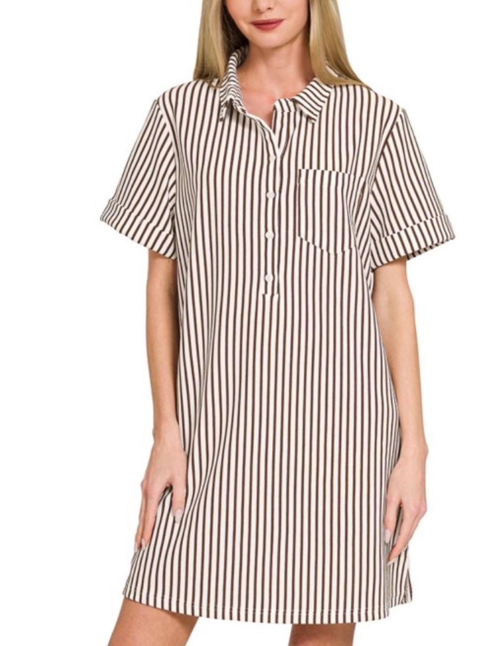 Striped Collared Half Button Up Dress